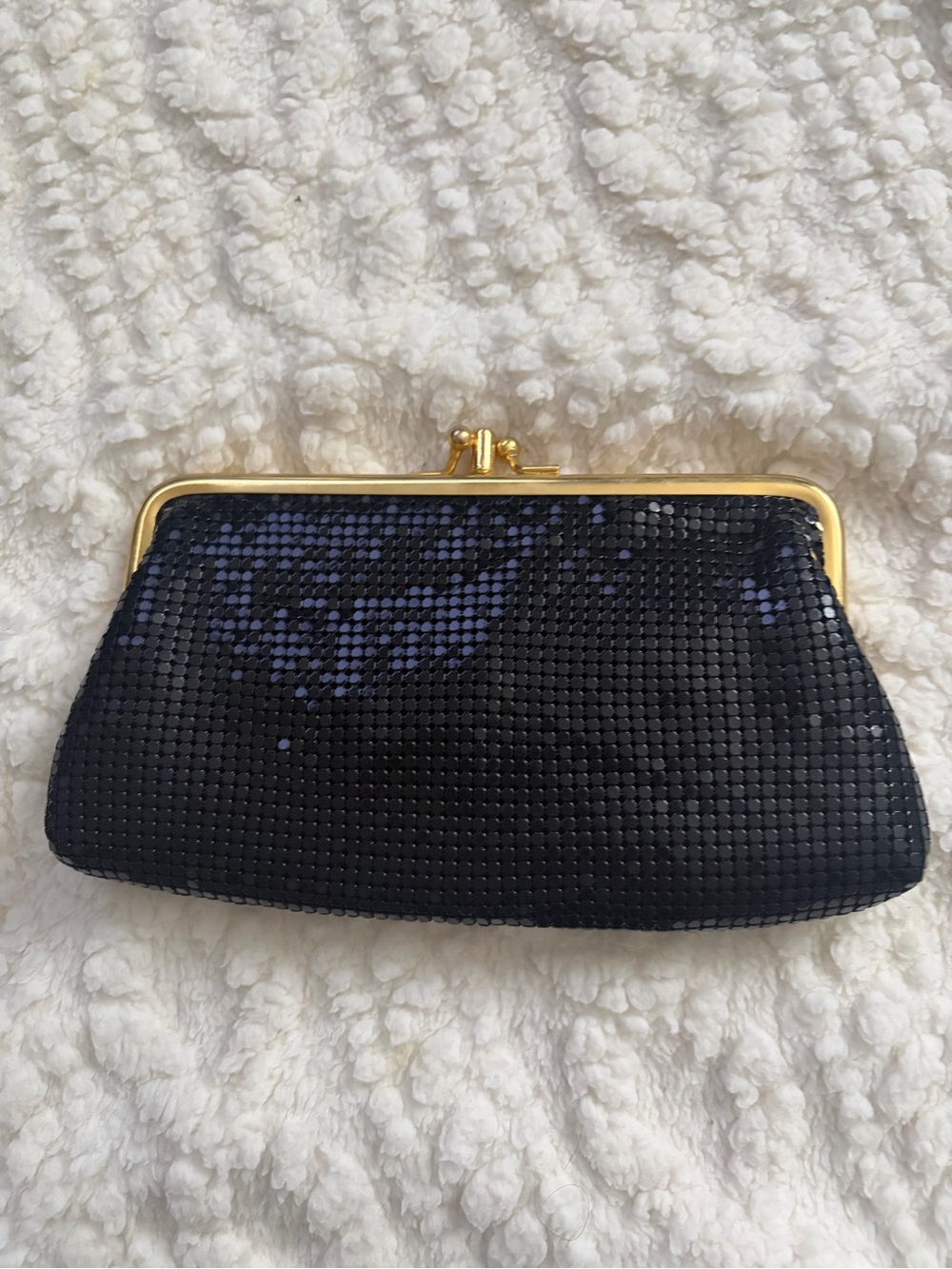 Elegant Vintage Black Sequin Frame Clutch with Gold Trim
